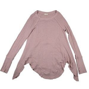 Jane and‎ Delancey Pink Waffle Knit Shirt Women's Medium Long Sleeve Boho Casual